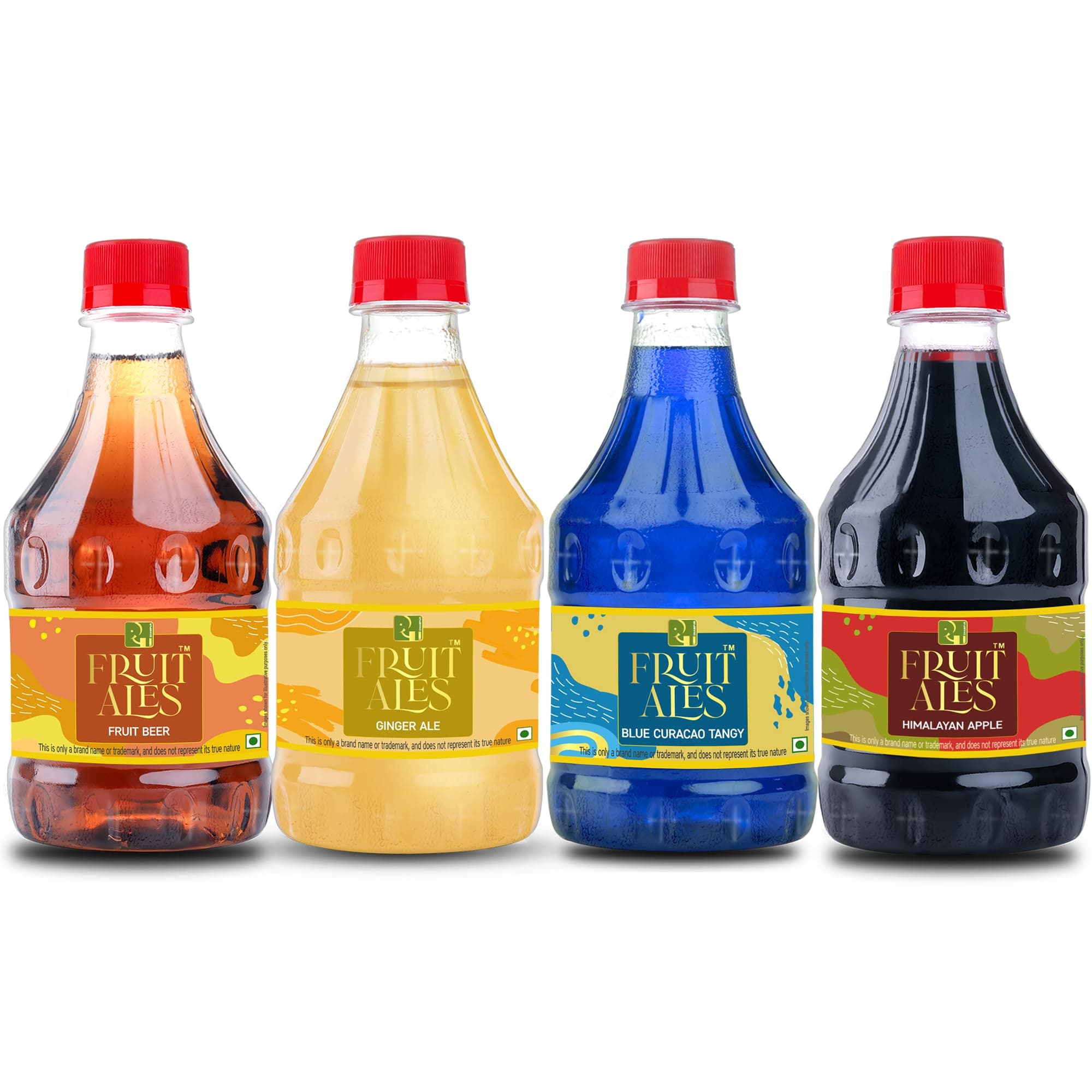 Assorted Mocktail Syrups - Fruit Beer, Ginger Ale, Blue Curacao, Himalayan Apple Flavoured Syrups - 1.2Ltr (4 X 300Ml) | Makes 12-15 Drinks Per Bottle