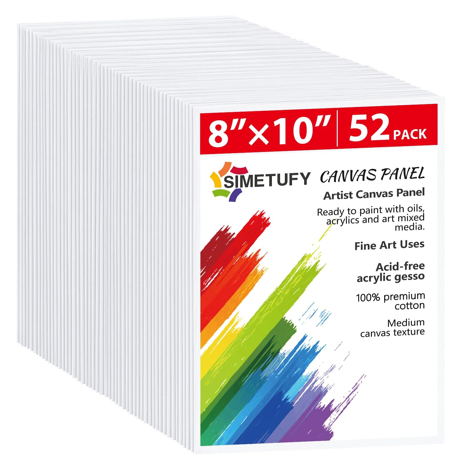Simetufy Canvas Boards for Painting 52 Pack 8 x 10 Inch Blank Flat Canvas Panels 100% Cotton Pre-Primed for Acrylic & Oil Paint, Art Supplies for Kids & Adults