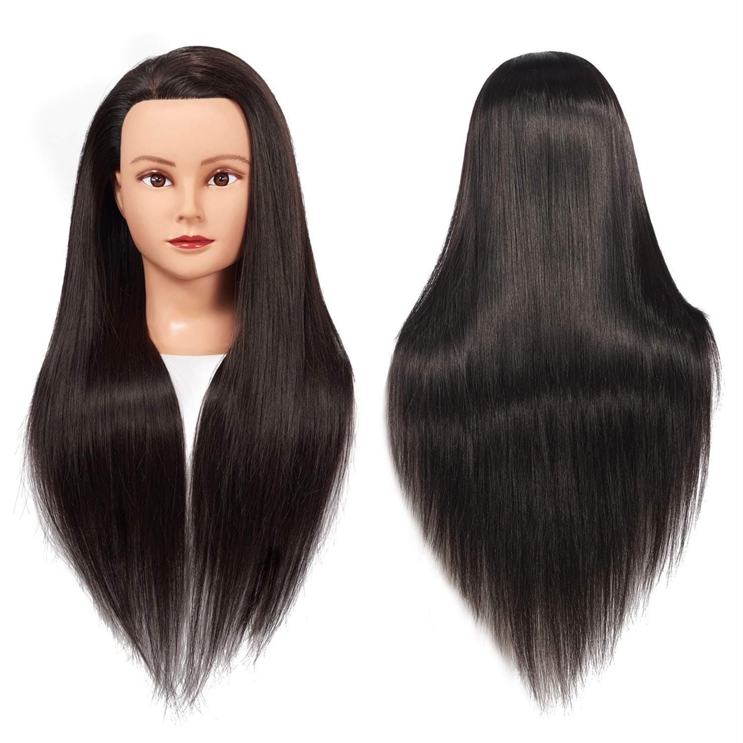 Training Head 26"-28" Long Hair Mannequin Training Head Dolls for Cosmetology Synthetic Fiber Hair Styling Hairdressing Manikin Head for Hairdresser with Clamp Stand (Black)