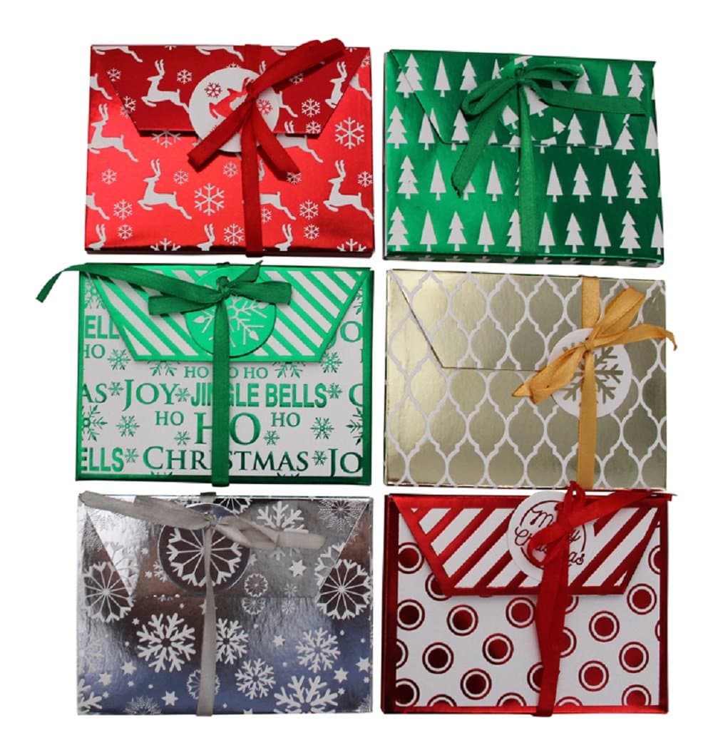 Christmas Foil Gift Card Holders- Assorted Holiday Designs -(18 Count}