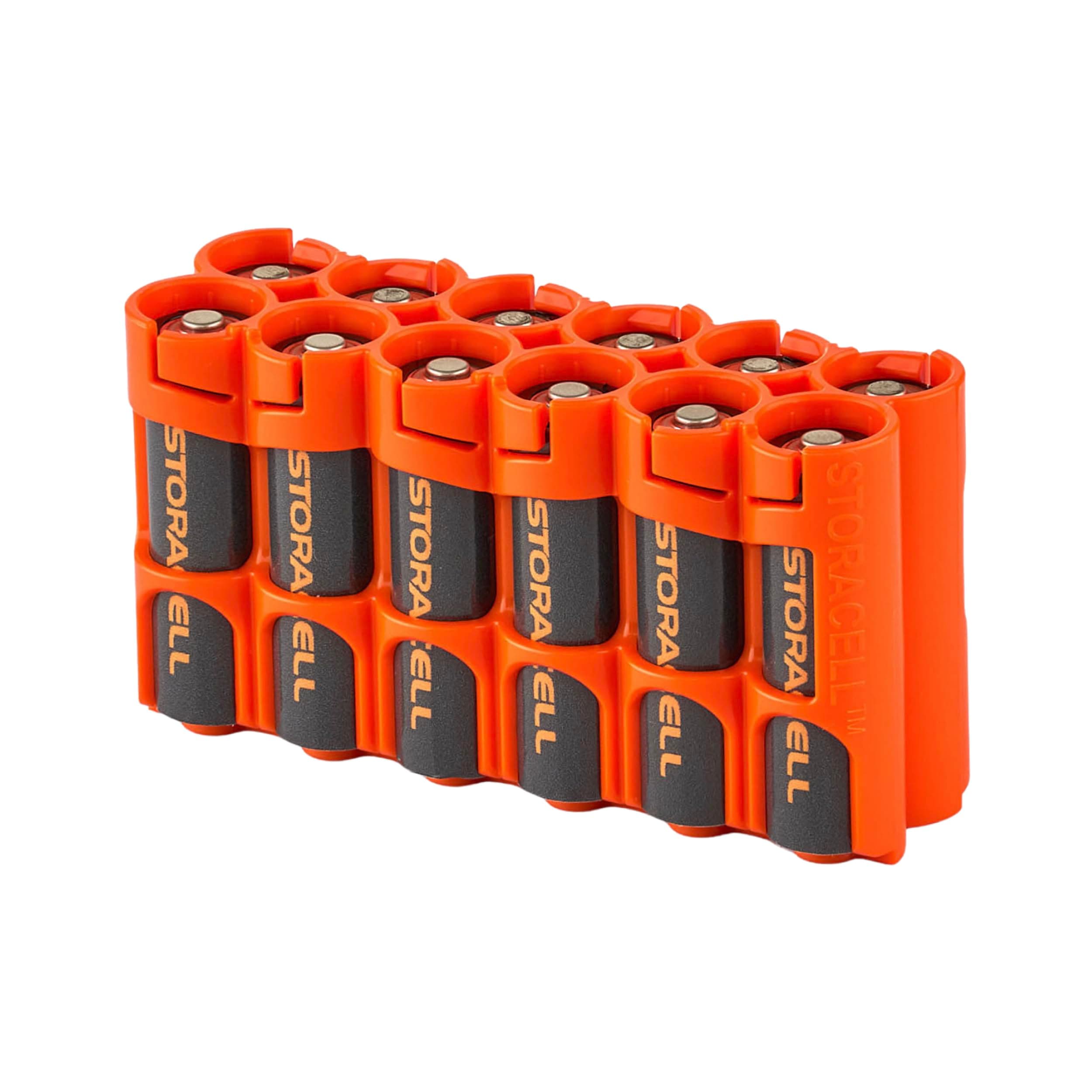 AA Battery Storage Caddy by Storacell, Orange, Holds 12 Batteries (Not included)