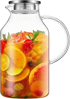 Bivvclaz 3 Liter 101 oz Glass Pitcher with Lid and Spout, Glass Water Pitcher for Fridge, Glass Carafe for Hot/Cold Water, Iced Tea Pitcher, Large Pitcher for Coffee, Juice and Homemade Beverage
