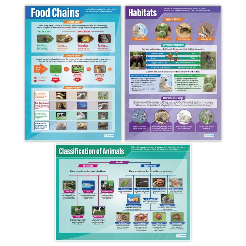 Habitats Science Classroom Posters - Set of 3 - EXTRA LARGE 33" x 23.5" - Gloss Paper - STEM Middle & High School Class Decoration - Wall Charts by Daydream Education.