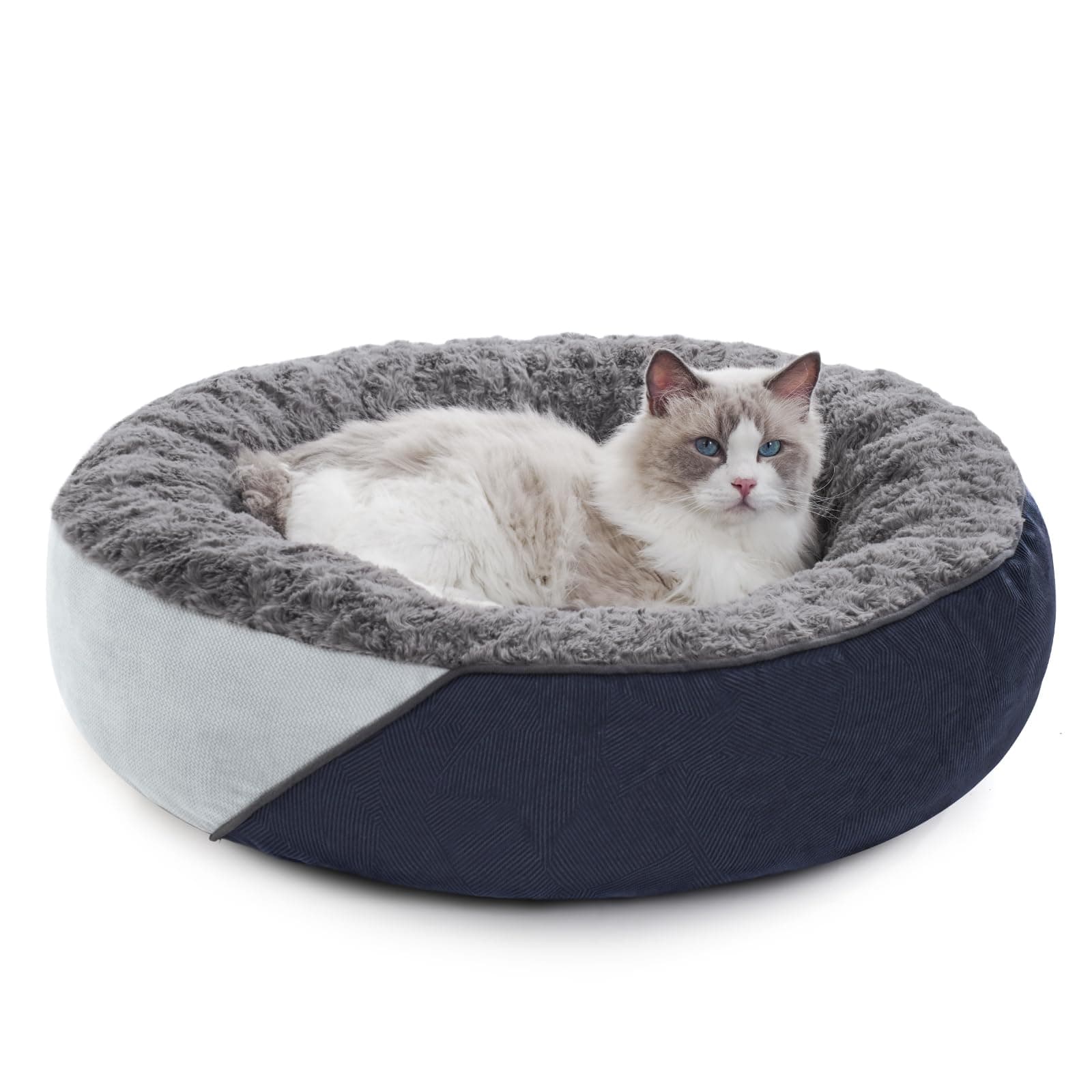 Calming Dog Beds for Small Medium Dogs and Cats, Round Dog Cuddler Cozy Bed, Washable Fluffy Plush Pet Bed with Waterproof Bottom (20"x 20"x 7")