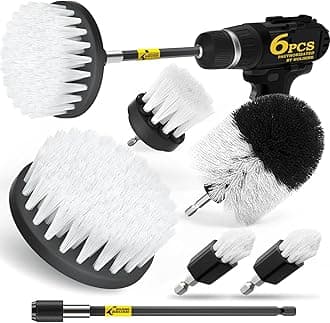 6Pack Drill Brush Power Scrubber Cleaning Brush Extended Long Attachment Set All Purpose Drill Scrub Brushes Kit for Grout, Floor, Tub, Shower, Tile, Bathroom and Kitchen Surface White