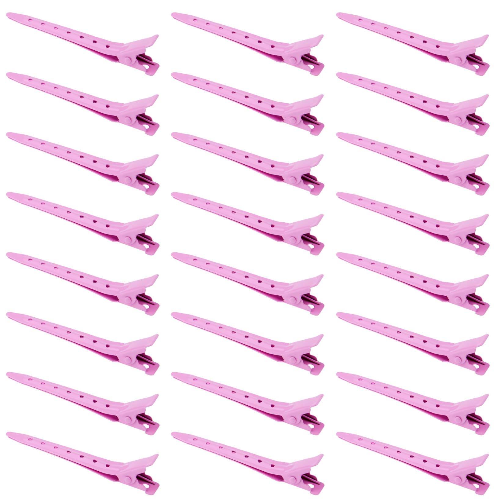 24 Packs Duck Bill Clips, Bantoye 2.75 Inches Rustproof Metal Alligator Curl Clips with Holes for Hair Styling, Hair Coloring, Pink