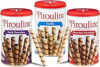 Pirouline Rolled Wafers - Best Flavor Mix, Chocolate Hazelnut, Dark Chocolate, and Vanilla Variety Pack - Rolled Wafer Sticks - 14 oz 3 Pack