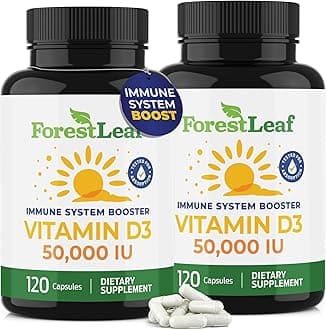 ForestLeaf - Vitamin D3 IU Weekly Supplement - Vitamin D Capsules for Bones, Teeth, and Immune Support - Easy Swallow Pure Vitamin D3 Caps (50,000 IU - 120 Count - 2 Pack)