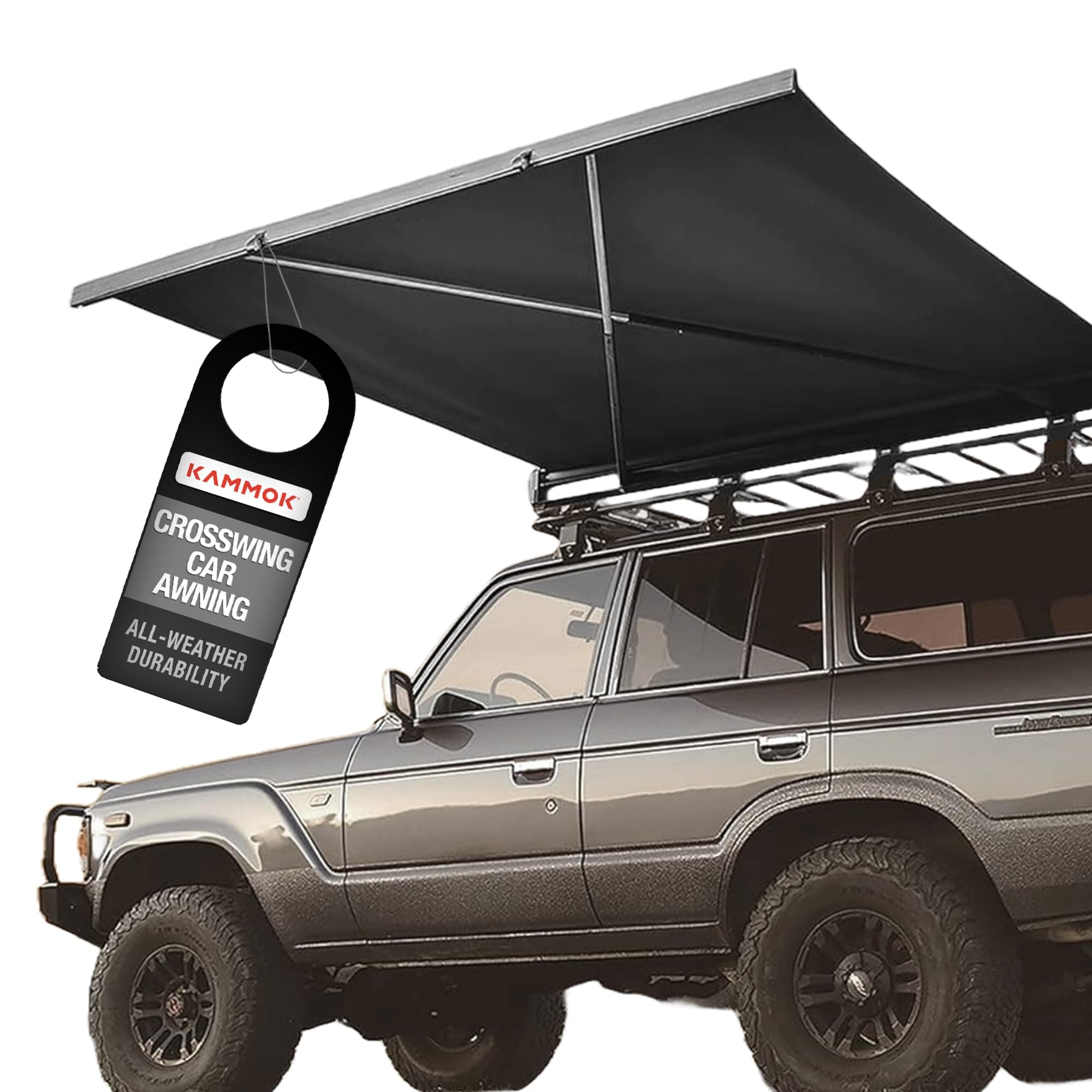 KAMMOK CROSSWING: Car Awning | Three-Second Deployment | No Supports Required | All-Weather Durability | Adjustable Coverage | Desert Tan 5 ft (Gray, 5 ft)