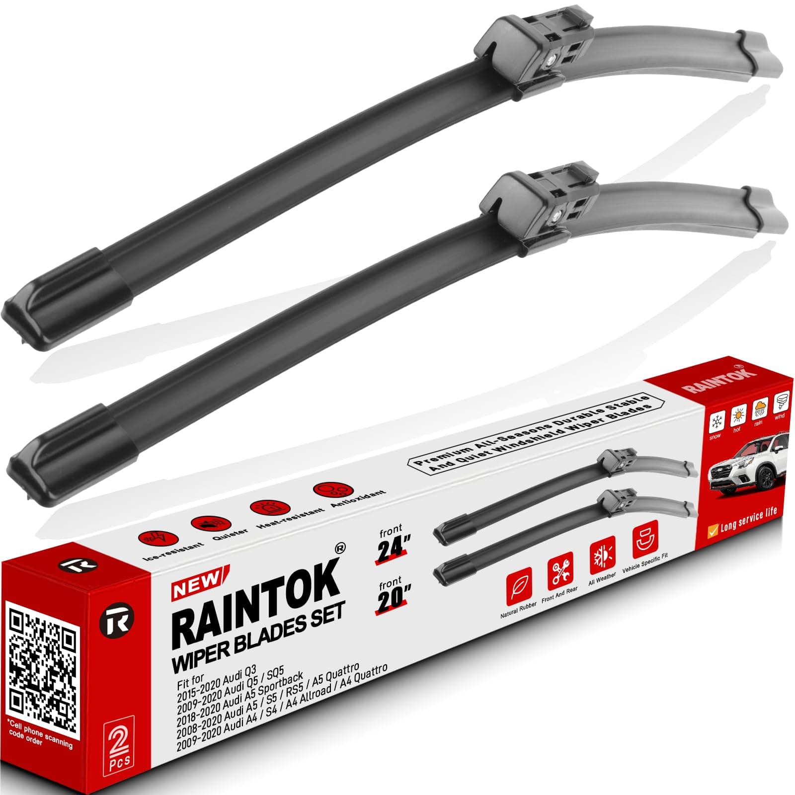 24" 20" Windshield Wiper Blades Replacement for 2015-2020 Audi Q3 & 2008-2020 Audi Q5 SQ5 A5 S5 RS5 A4 S4 A4 Allroad Quattro Original Factory Quality Front Wipers Blade Set for My Car