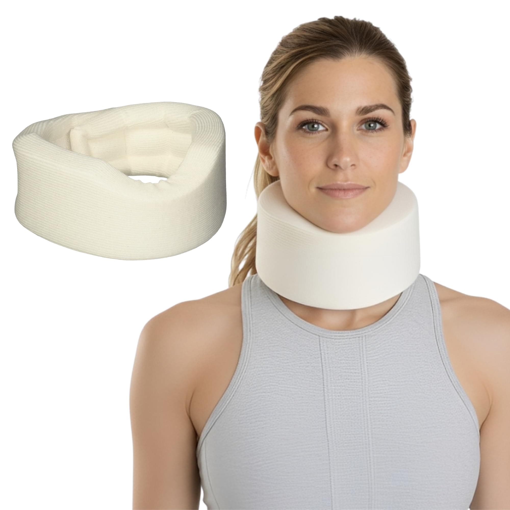 Universal Cervical Neck Brace, Soft Foam Collar with Adjustable Closure, 3” High Contour Support for Neck Pain, Injury Recovery & Spine Alignment, Cream Color