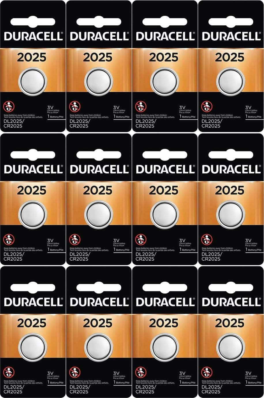 12-Pack Duracell 2025 Batteries 3.0 Volt Lithium Coin Button