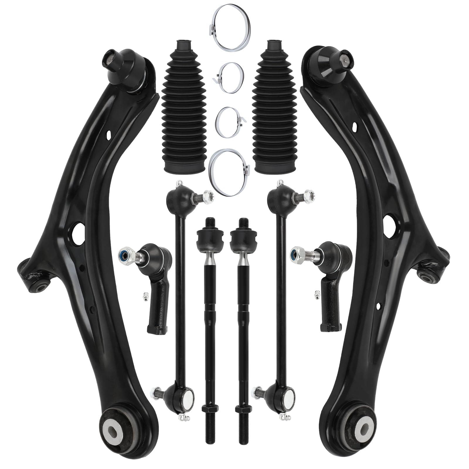 SCITOO 10-PC SET Suspension Kit for 2011-2018 for Ford Fiesta Front Lower Control Arm and Ball Joint Sway Bar End Link Inner Outer Tie Rod End w/Boot