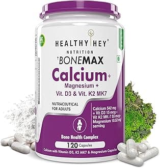 HealthyHey Nutrition Calcium with Magnesium, Vitamin D3 & Vitamin K2- Mk7 - BoneMax - Bone Health Complex -120 Vegetable Capsules