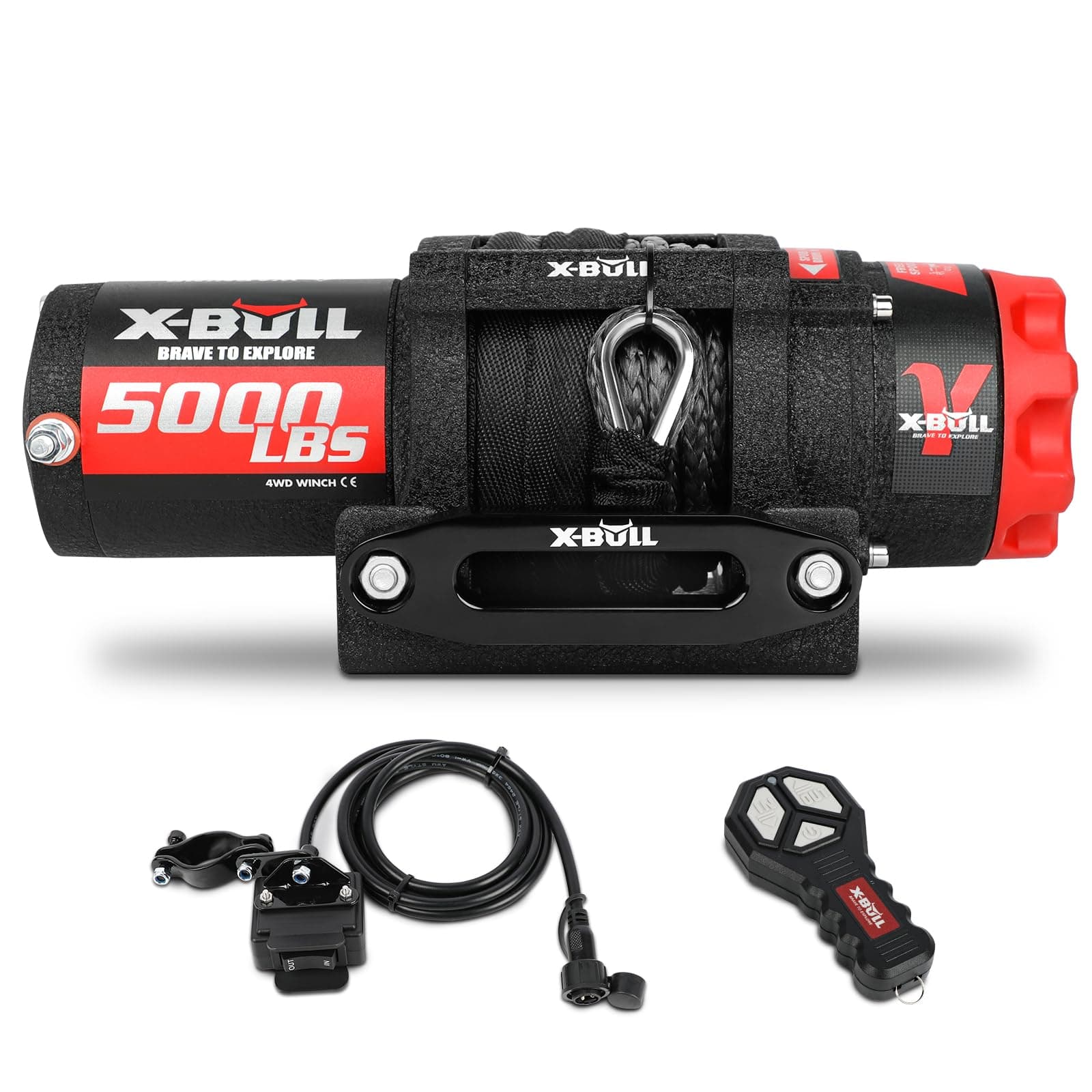 γ Series Winch 5000 lb. Load Capacity with Synthetic Rope and Hawse Fairlead, Waterproof IP68, Wireless & Wired Remote with Mounting Plate for ATV/UTV,Boat Trailer Winch