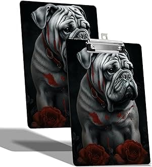 A4 Size Clipboard with Hanging Hook and Low Profile Clip, Plastic Nurse Clipboard Writing Drawing Board with Double-Side Bulldogs Print for Woman Kids Office School Use