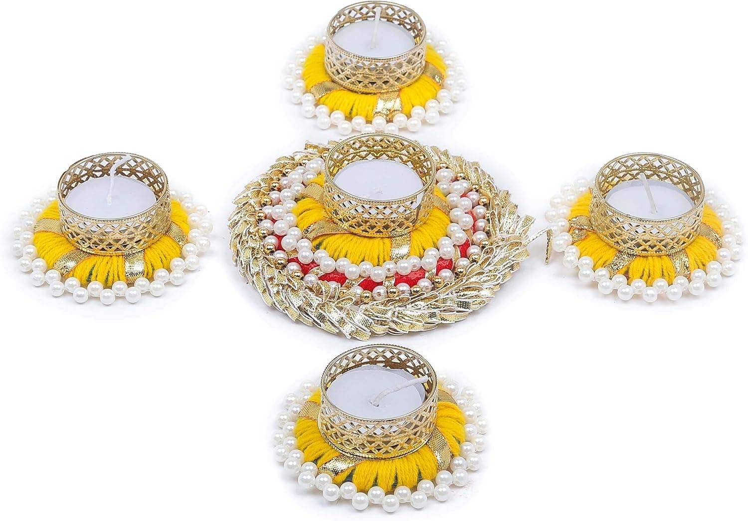 TIED RIBBONS 5 pcs Handmade Tea Light Candle Holder for Pooja | Tealight Candle Holder for Pooja, Mandir, Temple | Indian Return Gifts for Housewarming | Pongal Decorations (4 Inch)