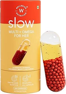 Slow Multi + Omega for Her Multivitamin Capsule for Women | Vegan Omega-3 Oil, B-Complex, Antioxidant Blend for her