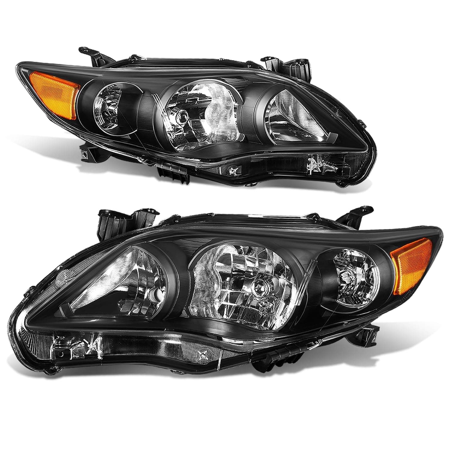 Headlight Assembly Compatible with 2011 2012 2013 Toyota Corolla Sedan, Headlamps Replacement with Signal Lights, Driver and Passenger Side, Black Housing Amber Corner