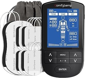 Comfytemp 3-IN-1 TENS Machine for Pain Relief, Dual Channel EMS Muscle Stimulator with 24 Modes, 10 Pads, Rechargeable TENS Unit for Back, Knee, Hip, Endometriosis, Sciatica, Fibromyalgia, Period Pain