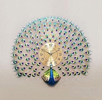 - Home Decoration European Peacock Wall Clock Crystal Luxury Living Room Creative Personality Art, Metal, Blue, Birds, 7W x 72H Centimeters,Analog (Peacock)