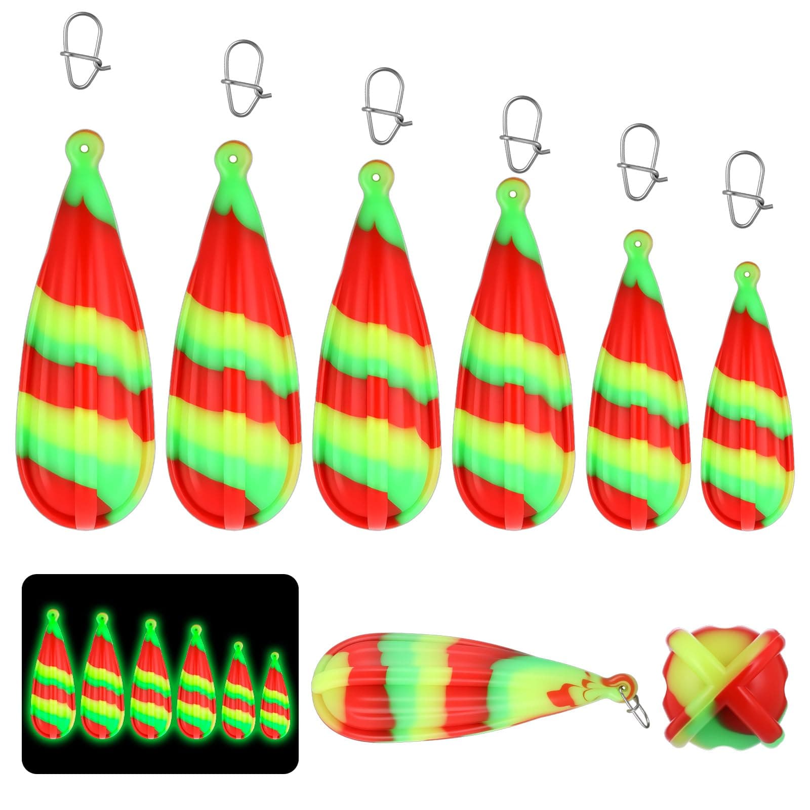 6 PCS Fishing Practice Plugs 6 Sizes Luminous Bait Casting Practice Plug Soft PVC Bait Casting Plugs Practice-Plugs Weight Castings Plug for Kids Improving Castings Skills