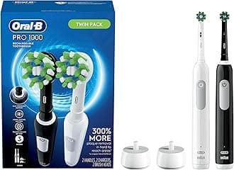 Pro 1000 CrossAction Electric Toothbrush, Black and White, 2 Count