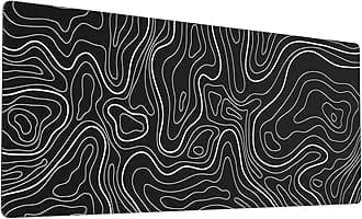 Ovenbird Large Gaming Mouse Pad with Stitched Edges, Topographic Map Topo Mousepad Gaming, Extended XL Large Mousepad with Anti-Slip Base, Cool Mouse Pads for Desk, 31.5 x 11.8 in, Black