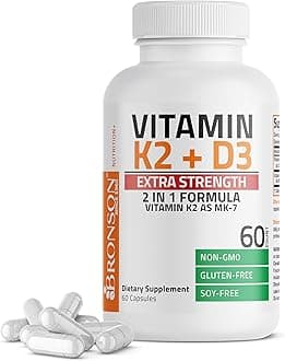 Vitamin K2 (MK7) with D3 Extra Strength Supplement Bone Health Non-GMO Formula 10,000 IU & 120 mcg MK-7 Easy to Swallow D K, 60 Capsules