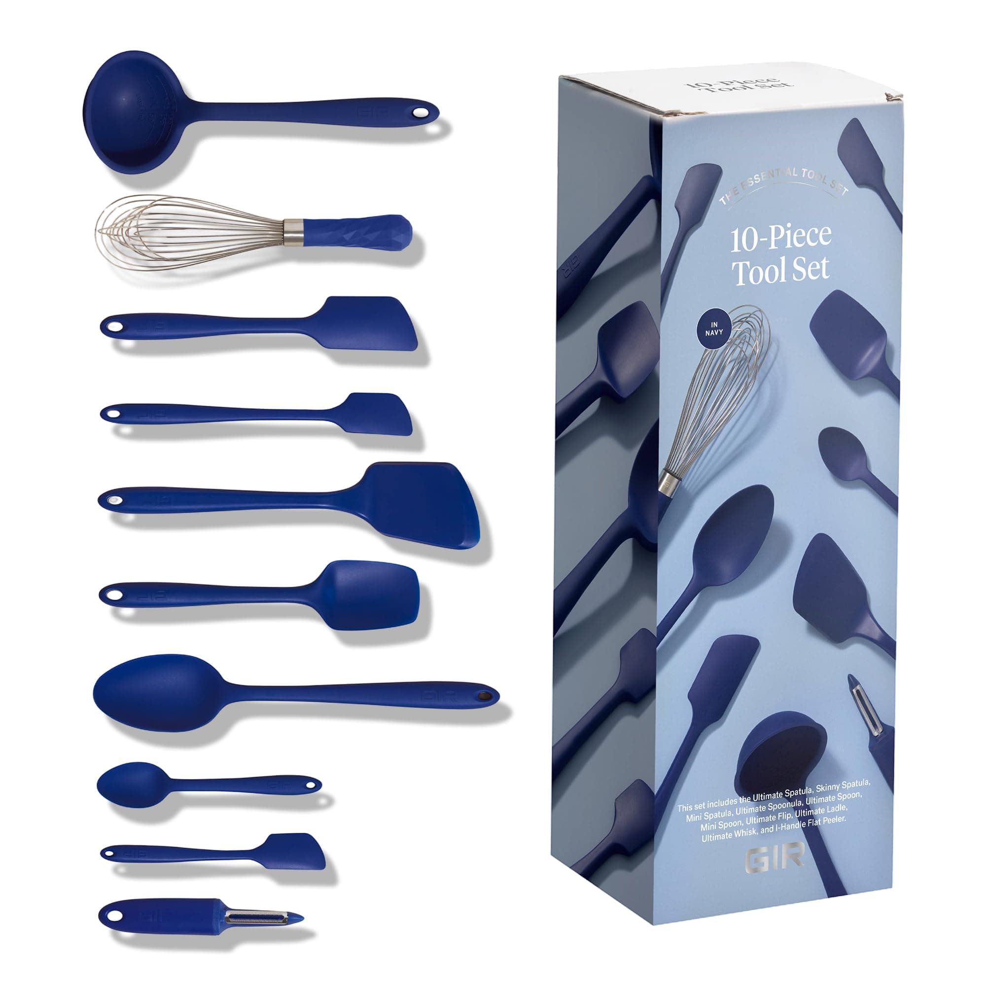 GIR: Get It Right 10-Piece Silicone Ultimate Kitchen Utensil Set – Spatulas, Ladle, Flip, Spoons, Whisk, Peeler & Spoonula – Nonstick, Non-Toxic, Heat-Resistant – Navy