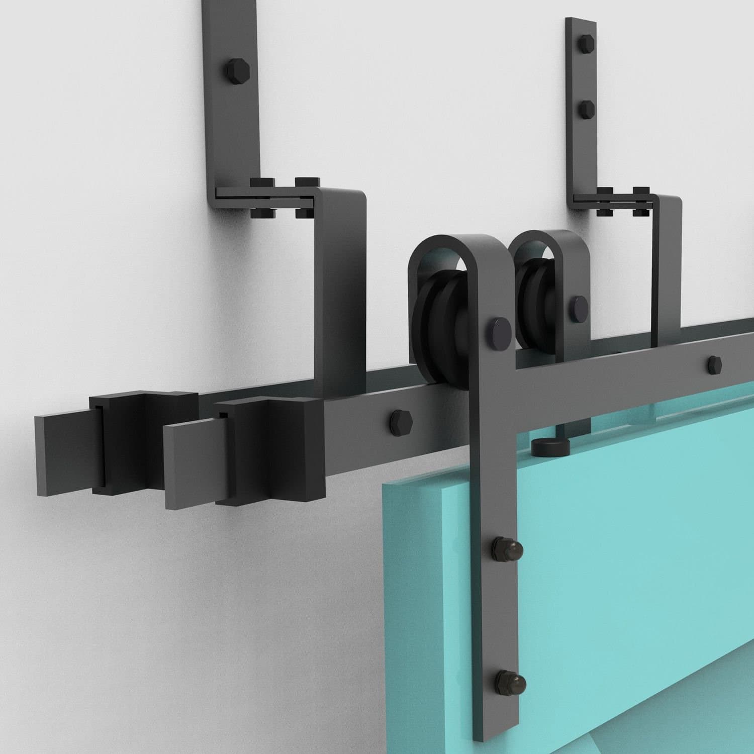 Vancleef 4-20FT Bypass Door Kit Sliding Barn Door Hardware, 6FT Track Classic Design, Lightning Style Z-Bracket, Black Rustic, Interior and Exterior Use, Descriptive Installation Manual Included