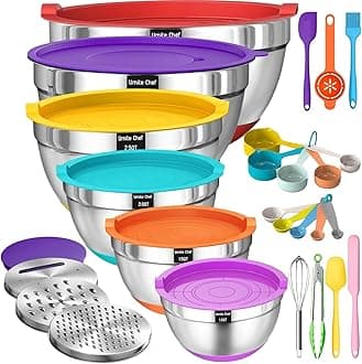 Umite Chef Mixing Bowls with Lids Set, 26Pcs Colorful Stainless Steel Bowls Set, Nesting Bowls with Grater Attachments, Large Kitchen Bowls Set with Non-Slip Bottoms for Mixing & Serving