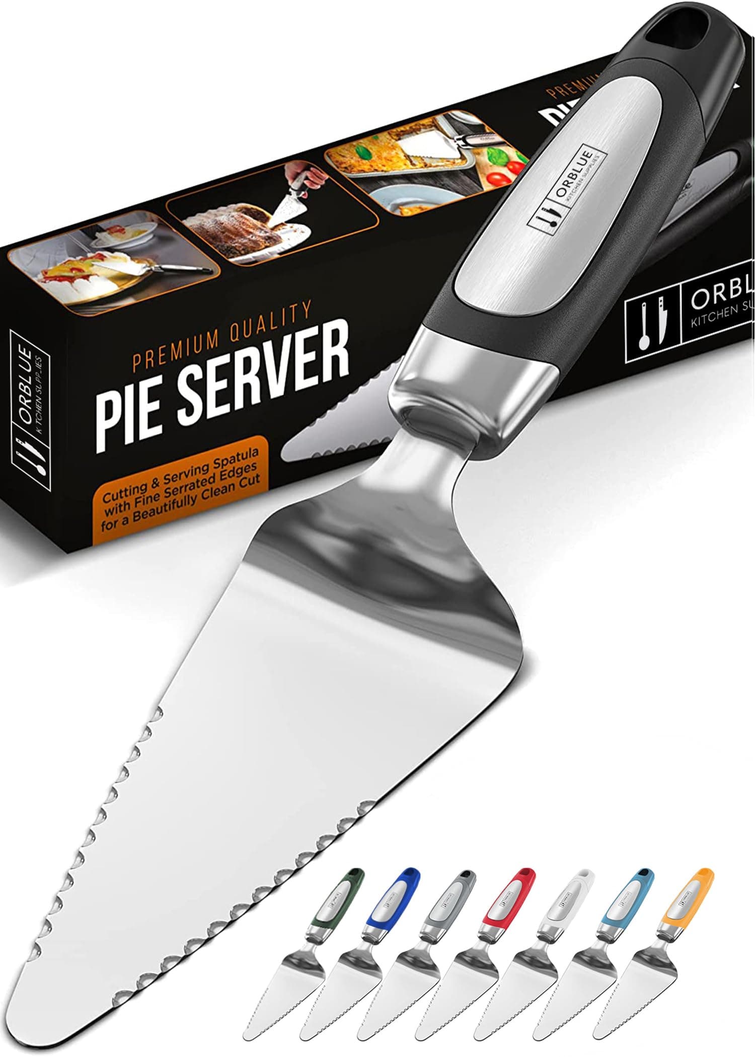 Orblue Pie Server – Stainless Steel Cake Slicer, Cake Knife & Cake Slice Cutter with Serrated Edges for Easy Serving – Black