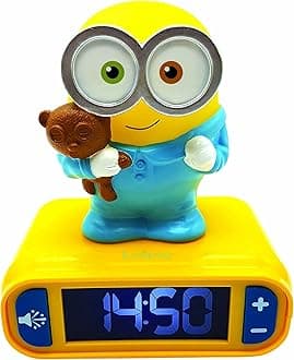 Minions - Bob Digital Alarm Clock with Night Light - Snooze Function - Minions Sound Effects - for Children/Kids - Luminous Clock with Bob, Yellow/Blue - RL800DES
