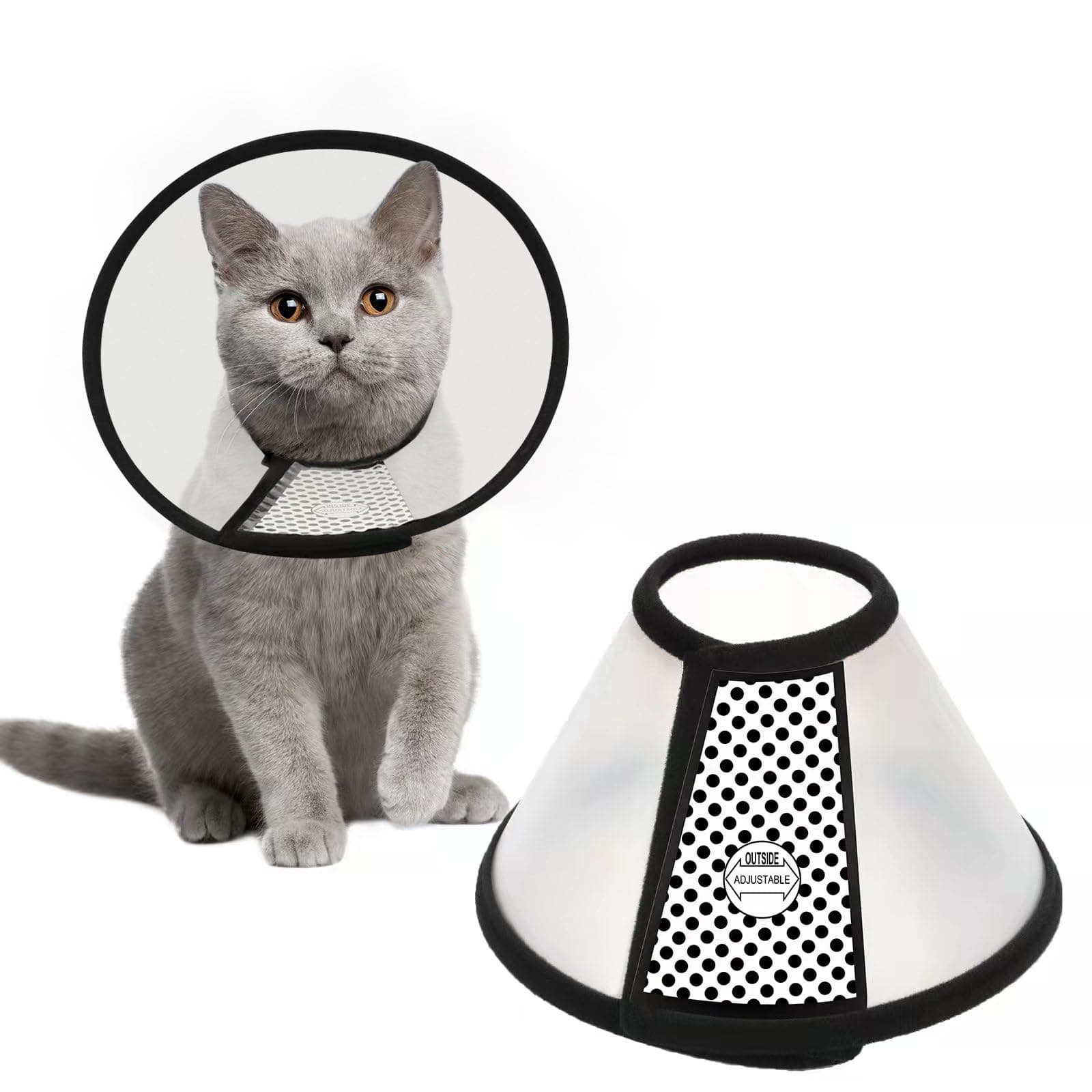 Depets Adjustable Recovery Pet Cone E-Collar for Cats Puppy Rabbit, Plastic Elizabeth Protective Collar Wound Healing Practical Neck Cover, Neck Girth 8.1 in