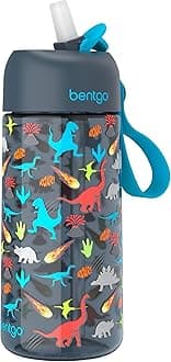 BentgoKids Water Bottle - New & Improved 2023 Leak-Proof, BPA-Free 15 oz. Cup for Toddlers & Children - Flip-Up Safe-Sip Straw for School, Sports, Daycare, Camp & More (Dinosaur)