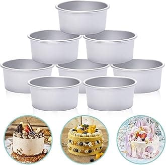 HomeMall 4 Inch Aluminum Round Cake Pan, 8 Pieces Non-stick Mini Cake Baking Pan - Layer Baking Round Cake Pans Set for Home Kitchen DIY Baking Tools Supplies