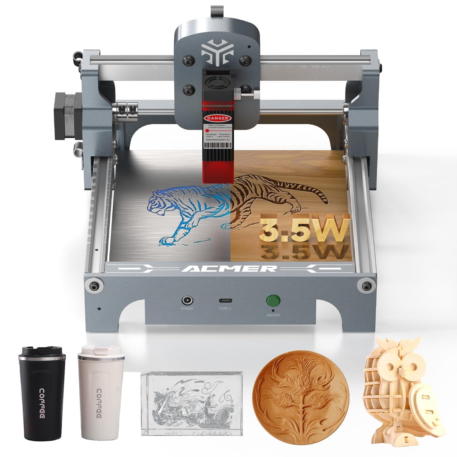 ACMER S1 Laser Engraver for Beginner Mini Laser Engraving Machine for Wood, Leather, Plastic, Laser Class4 (Silver, 3500mW)