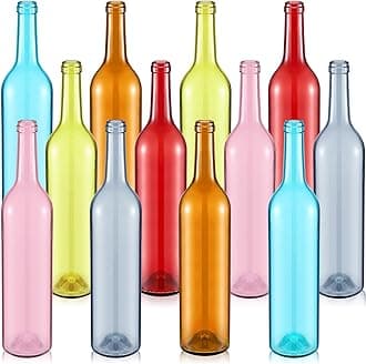Zhehao 12 Pcs Decorative Colored Glass Bottles with Cork 750ml Empty Wine Bottles for Tree Candle Outdoor Craft Garden Home Room Christmas Decor (Elegant Color)