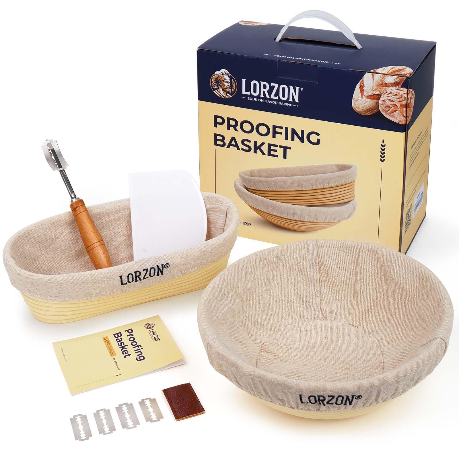 Banneton Bread Proofing Baskets Set of 2, 10" Round & 11" Oval Sourdough Proofing Baskets with Sourdough Bread Baking Supplies (Plastic)