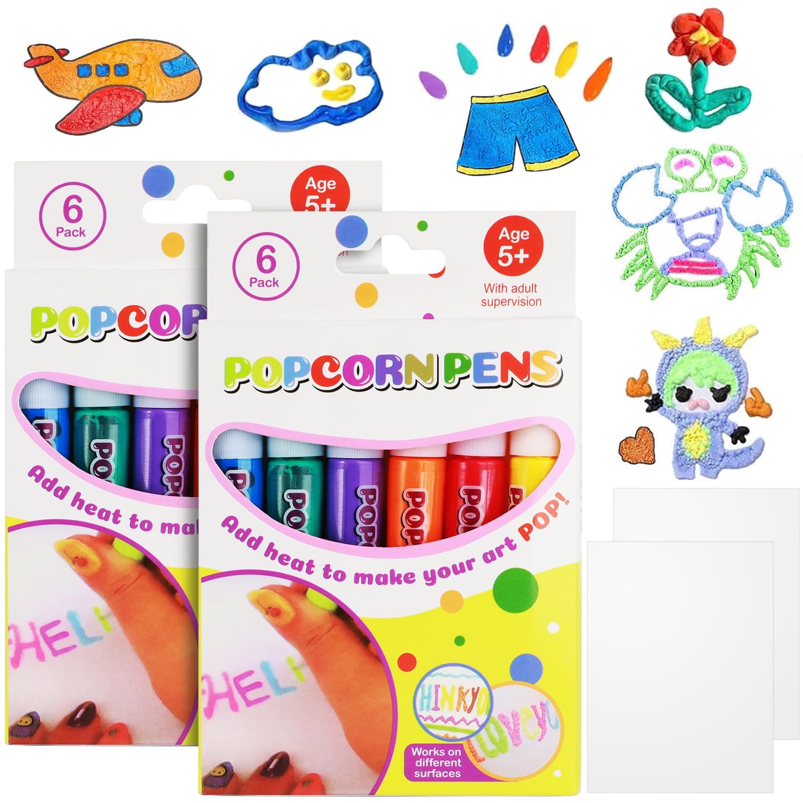 12PCS Magic Popcorn Pens, Colour Bubble Popcorn Drawing Pens, Magic Puffy Pens For Kids, Magic Foam Pens with A5 Drawing Board, 3d Bubble Pens for Decorate Greeting Birthday Graffiti Stationery