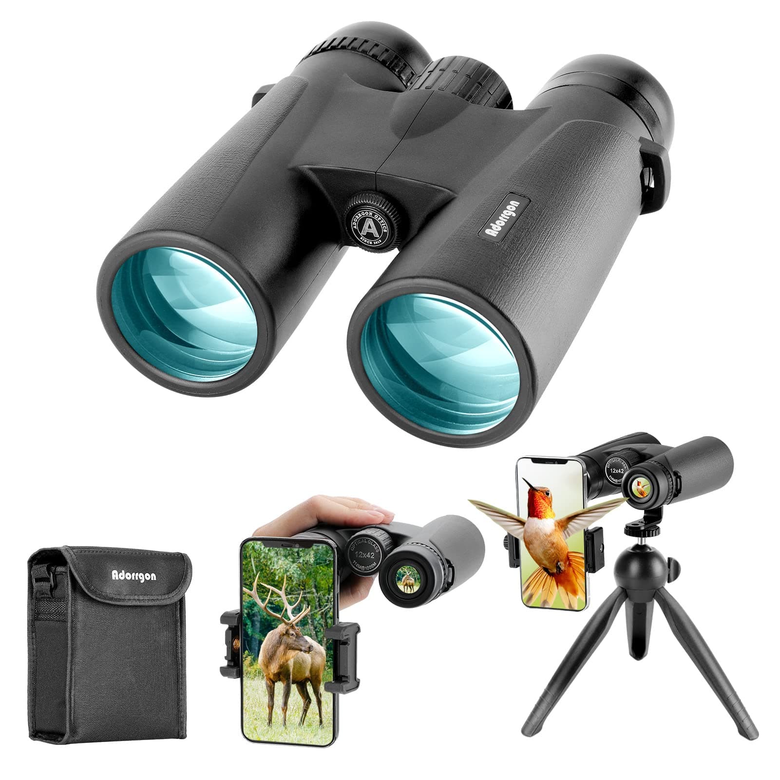 12x42 Compact Binoculars for Adults - High Powered HD Binoculars for Birds Watching, Hunting, Concerts & Sports