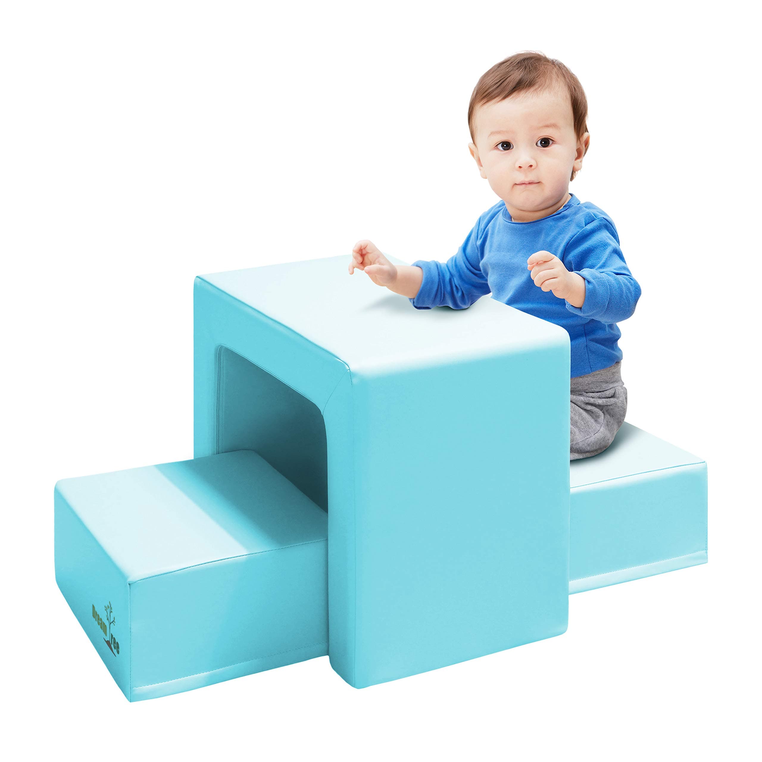 Dream Tree Toddler Table and Chair Set (Stool Type) Washable, Safe Non-Toxic CPSIA Compliant Soft Foam Furniture for Baby, Kids, and Child - Blue