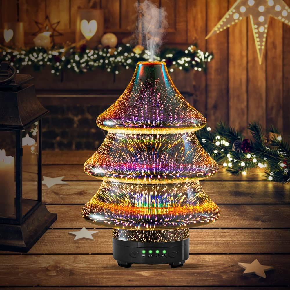 Aromatherapy Essential Oil Diffuser, Christmas Tree Essential Oil Humidifier, Cool Mist Aroma Diffuser, Noiseless Diffuser, WaterlessDiffuser, Auto-Off Time Setting Diffuser for Home Office