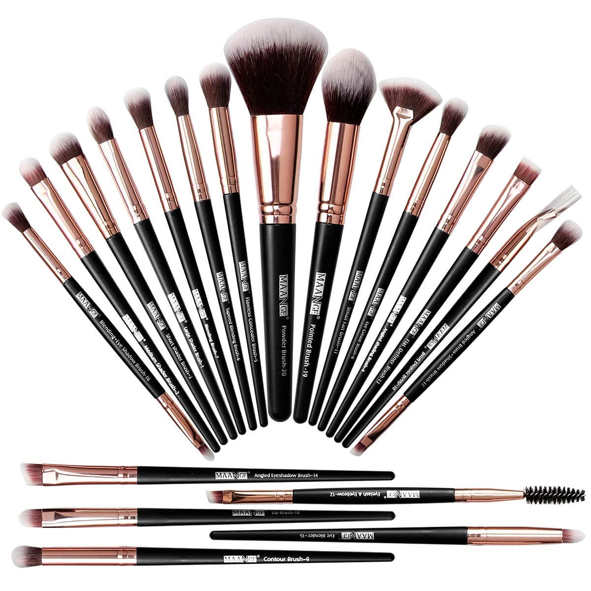 MAANGE Professional Makeup Brush Set 20 Pcs Foundation Eyeshadow Blush Brush Kabuki Blending Concealers Face Powder Eye Make Up Brushes Set Kit (Black)