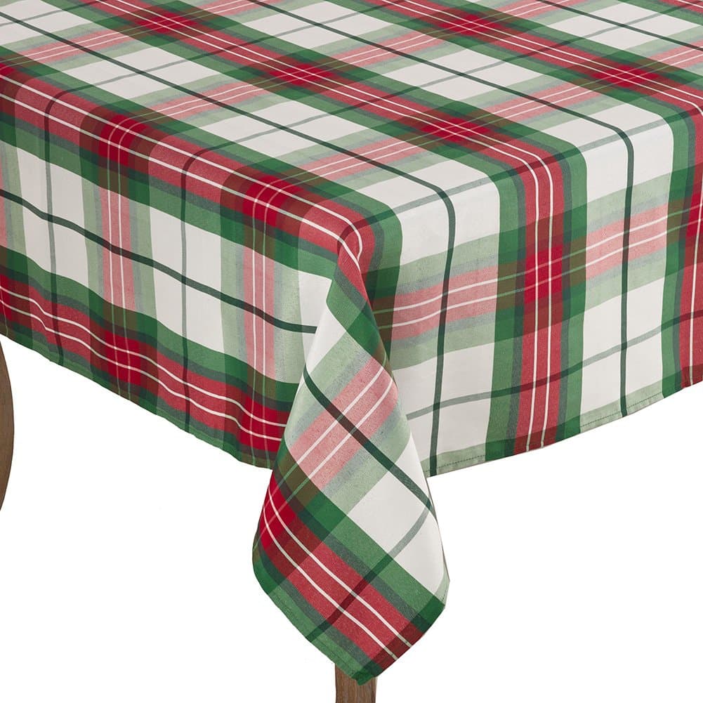 Multi Christmas Holiday Plaid Design Holiday Tablecloth, 70" Square