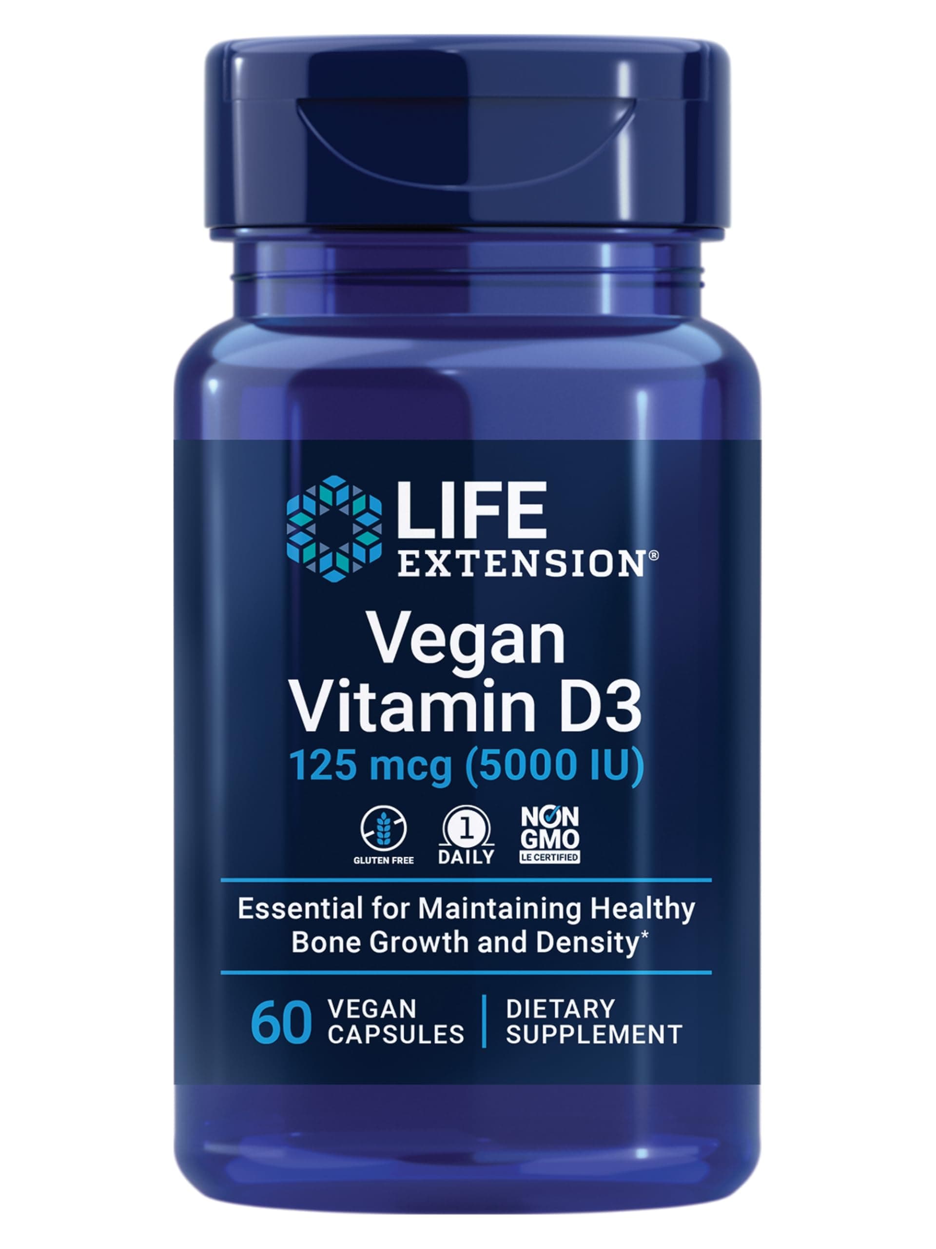 Vegan Vitamin D3, 125 mcg (5000 IU), cholecalciferol from Algae, high-Potency Immune, Bone & Whole-Body Health, Gluten-Free, Non-GMO, 1 Daily, Vegan, 60 Vegan Capsules