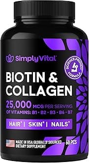 Biotin and Collagen Supplements with Keratin 25000 mcg - Hair Skin & Nails Vitamins with Collagen Keratin B Complex - Made in USA - Biotin for Hair Growth Women & Men Support Skin & Nails, 60 Capsules