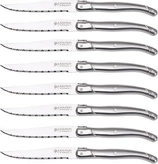 Steak knives Serrated Edge with pattern Sharp Light Premium Dishwasher Safe Stainless Steel knife set of 8 Silverware with Gift Box