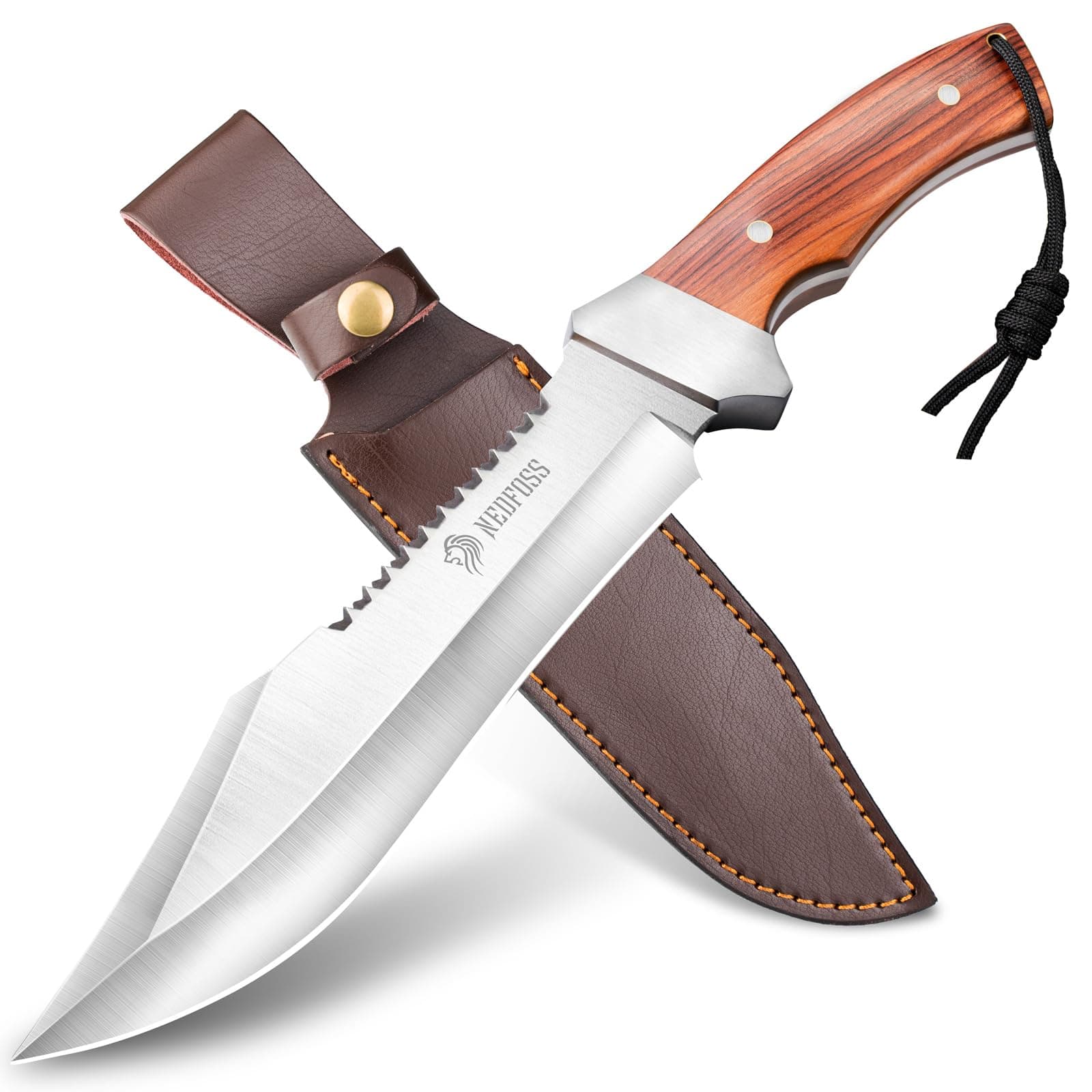 NedFoss 13" Survival Knife with Sheath, 7" Large Blade Camping Knives with Rosewood Handle, Full Tang Bowie Fixed Blade Hunting Knife, Outdoor Bushcraft Gifts for Men Women